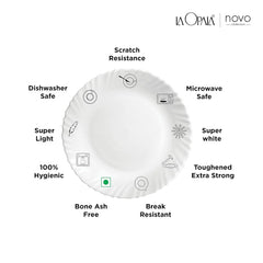 La Opala Novo Collection Opal Glass Crockery | for Family of 6 | Dinner Set 29 pcs Trinty Green | Plates & Bowls for Dining | Microwave Safe | 100% Vegetarian | Extra Strong | Light & White
