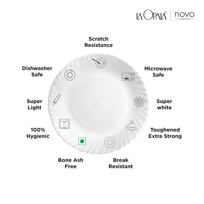 La Opala Novo Collection Opal Glass Crockery | for Family of 6 | Dinner Set 29 pcs Trinty Green | Plates & Bowls for Dining | Microwave Safe | 100% Vegetarian | Extra Strong | Light & White