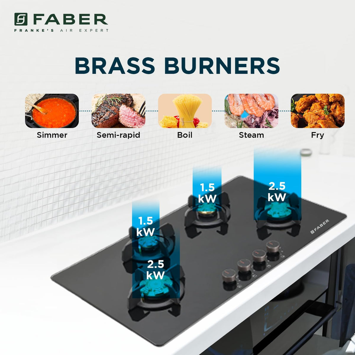 Faber 4 Burner 90cm Hob/Cooktop Hybrid | Auto-Ignition| Metal Knobs|Cast Iron Pan Support|Black Glass Finish |5 Yrs Warr