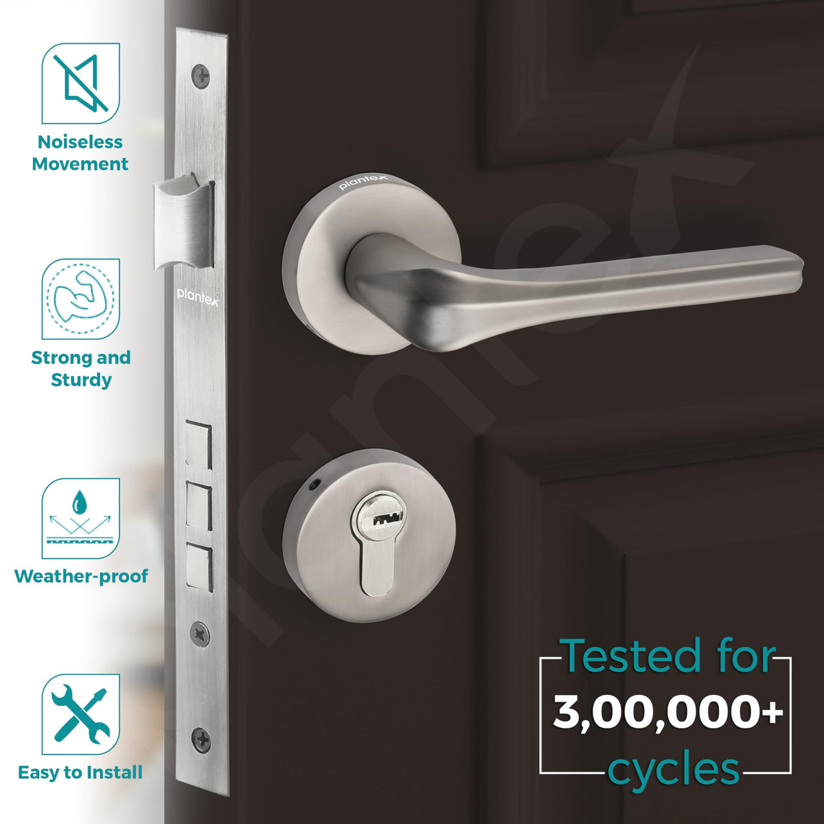 Plantex Main Door Lock/Mortise Lock for Door with 3 Years of Warranty - Robust Door Lock for Home with Brass Lock Body & Cylinder (Satin Finish) (Model APS-LM-064)-2