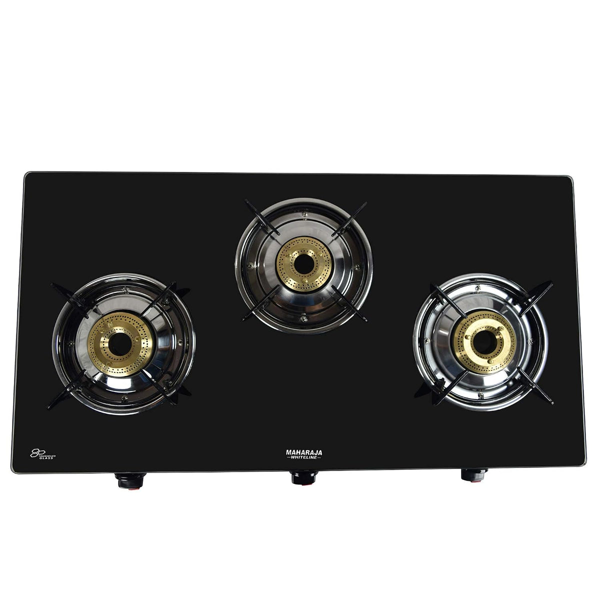 Maharaja Whiteline Belenus Toughened Glas 3 Burner Open Gas Stove, Black