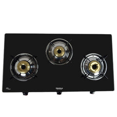 Maharaja Whiteline Belenus Toughened Glas 3 Burner Open Gas Stove, Black