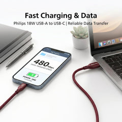 Philips DLC4160AI/94 18W Type-A to Type-C Fast Charging Cable (2m, Iron Red)