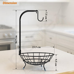 Plantex Metal Fruit Basket with Hook/2-in-1 Banana Stand/Fruit Hanger & Vegetable Bowl for Dining Table & Kitchen -(Black)-4