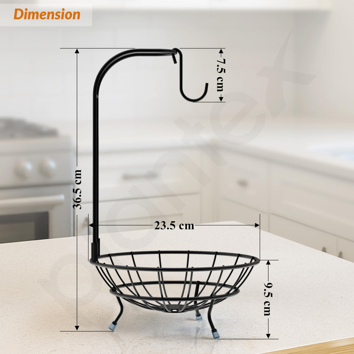 Plantex Metal Fruit Basket with Hook/2-in-1 Banana Stand/Fruit Hanger & Vegetable Bowl for Dining Table & Kitchen -(Black)-4