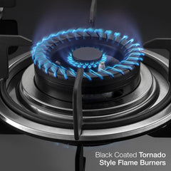 KAFF 3 Burners Built-in Hob/Hobtop For Modular kitchen -8 MM|Auto Electric Ignition Glass Top| Tornado Style Burner, Enamelled Matt Finish, Easy Grip Knobs, Toughened Glass (Black,60CM)