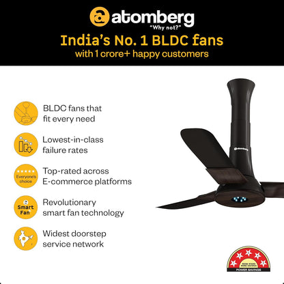 atomberg Studio+ 950mm BLDC Ceiling Fan with Remote Control | BEE 5-star Energy Efficient | New Blade Design | High Air Delivery | LED Speed Indicator | Low noise | 3 Year Warranty (Earth Brown)