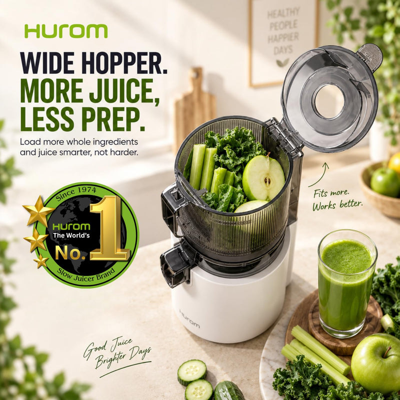 Hurom E50ST Cold Press Juicer for Home, Advanced Cold Press Technology for 20% More Juice, All-in-1 Juicer for Fruits, Vegetables, Nut Milk, World's No. 1 Slow Juicer Brand since 1974 (Mushroom White)