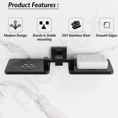Plantex 304 Grade Stainless Steel Double Soap Holder Stand for Bathroom and Wash Basin/Bathroom Accessories - Splash (Black)-2