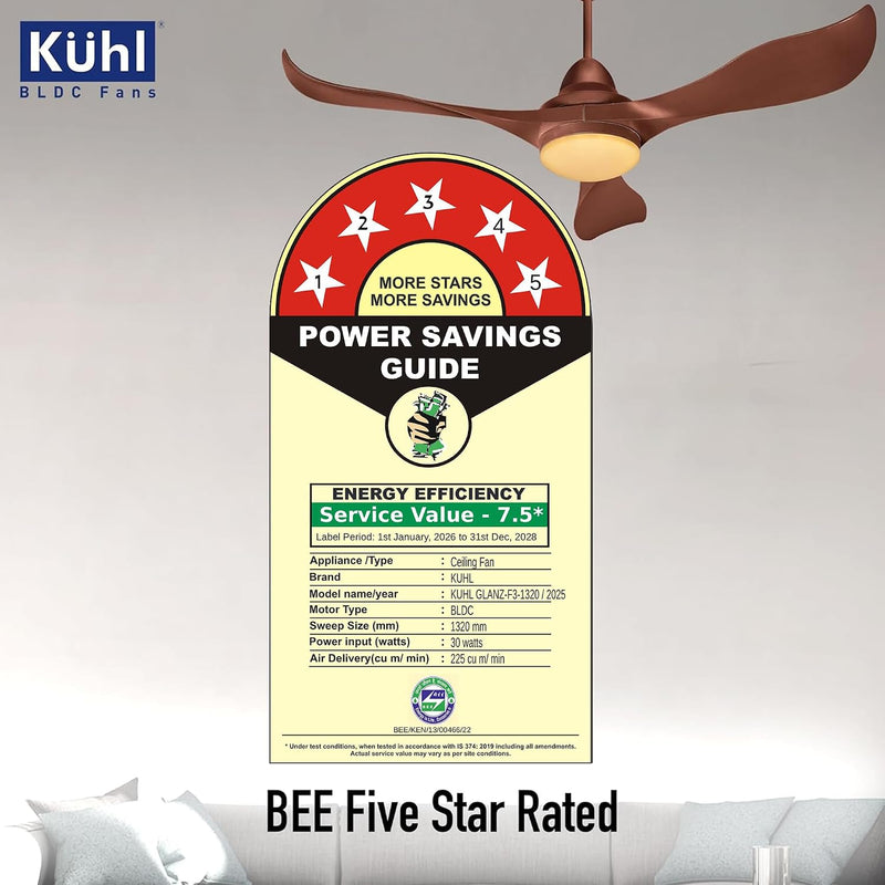 KUHL Glanz F3 1320 mm BLDC Ceiling Fan with Remote & Down Light | 5 Star (Brown)-5