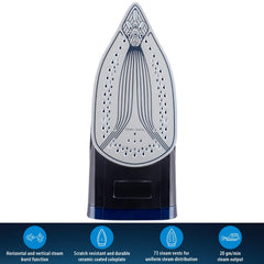 USHA Aqua Glow 2000 watts Steam Iron with Innovative Led Indicator | Ceramic Soleplate |Powerful Steam Output upto 20gm/min | 300ml Water Tank Capacity |Self Cleaning Function| 2 Years Warranty|(Blue)