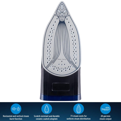 USHA Aqua Glow 2000 watts Steam Iron with Innovative Led Indicator | Ceramic Soleplate |Powerful Steam Output upto 20gm/min | 300ml Water Tank Capacity |Self Cleaning Function| 2 Years Warranty|(Blue)