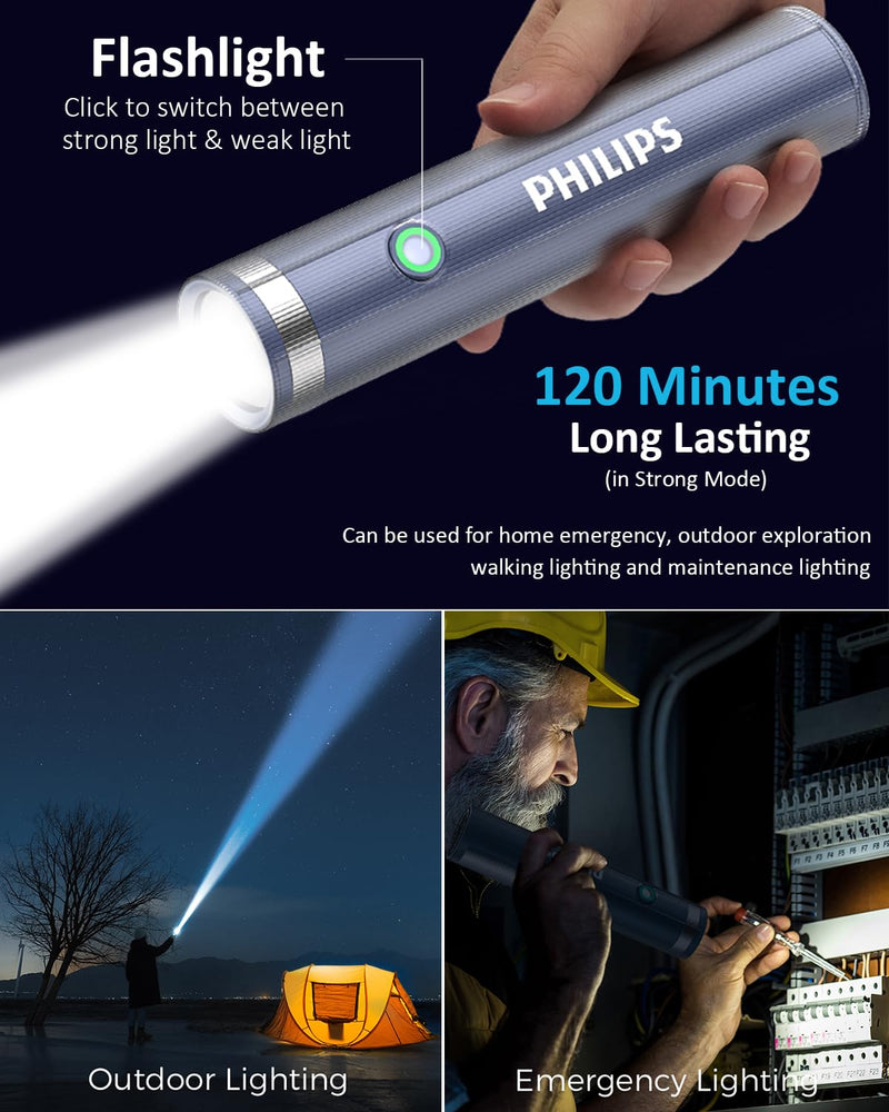 Philips Portable Torch Rechargeable, 400 Lumens Torch Light & Camping Light