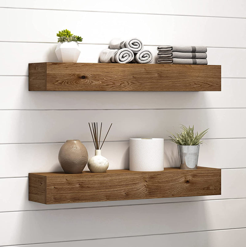 Wood Wall Floating Shelves - Rustic Shelf for Wall Décor Shelf Handmade (Light Walnut, 24 Inch)