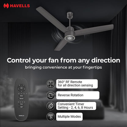 Havells FAB BLDC ULED Ceiling Fan 1200mm, 5 star, LED Speed Indicator, 380 RPM, Up to 65% Savings,Reverse Rotation,4 Speed Modes,Low Wattage 30W,Low Noise,Air Flow:225 CMM, 3 Year Warranty,Smoke Brown