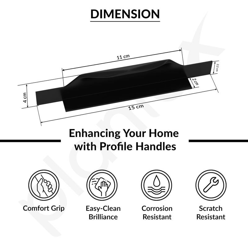 Plantex Profile Handle for Kitchen Cabinet/6 Inch Aluminium Drawer Profile Handle/Wardrobe Pull Handle for Home/Office/Hotel - Pack of 2 (Black) (Model APS-PF-1002)-3