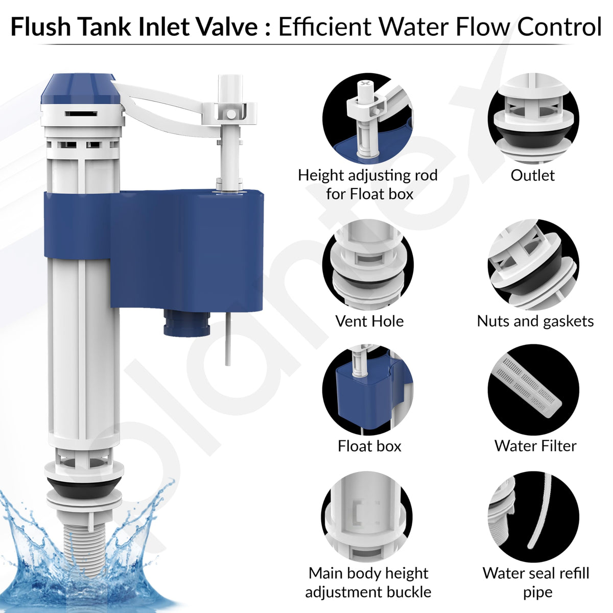 Plantex Anti-Siphon Toilet Flush Tank Fill Valve/Repair Kit 6" to 10" Adjustable for One Piece Commode/Ball Cocke for Flush Tank - Pack of 1 (White & Blue)-4