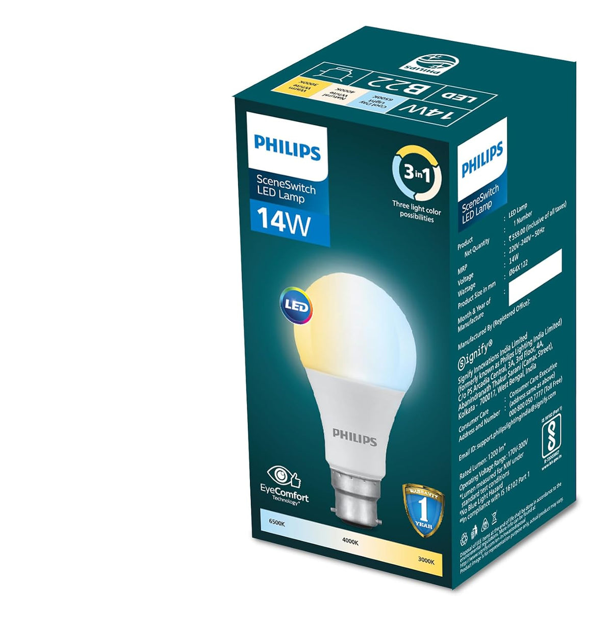 Philips 14-Watt LED Bulb - 3 Colours in 1 LED Bulb (Pack of 24)