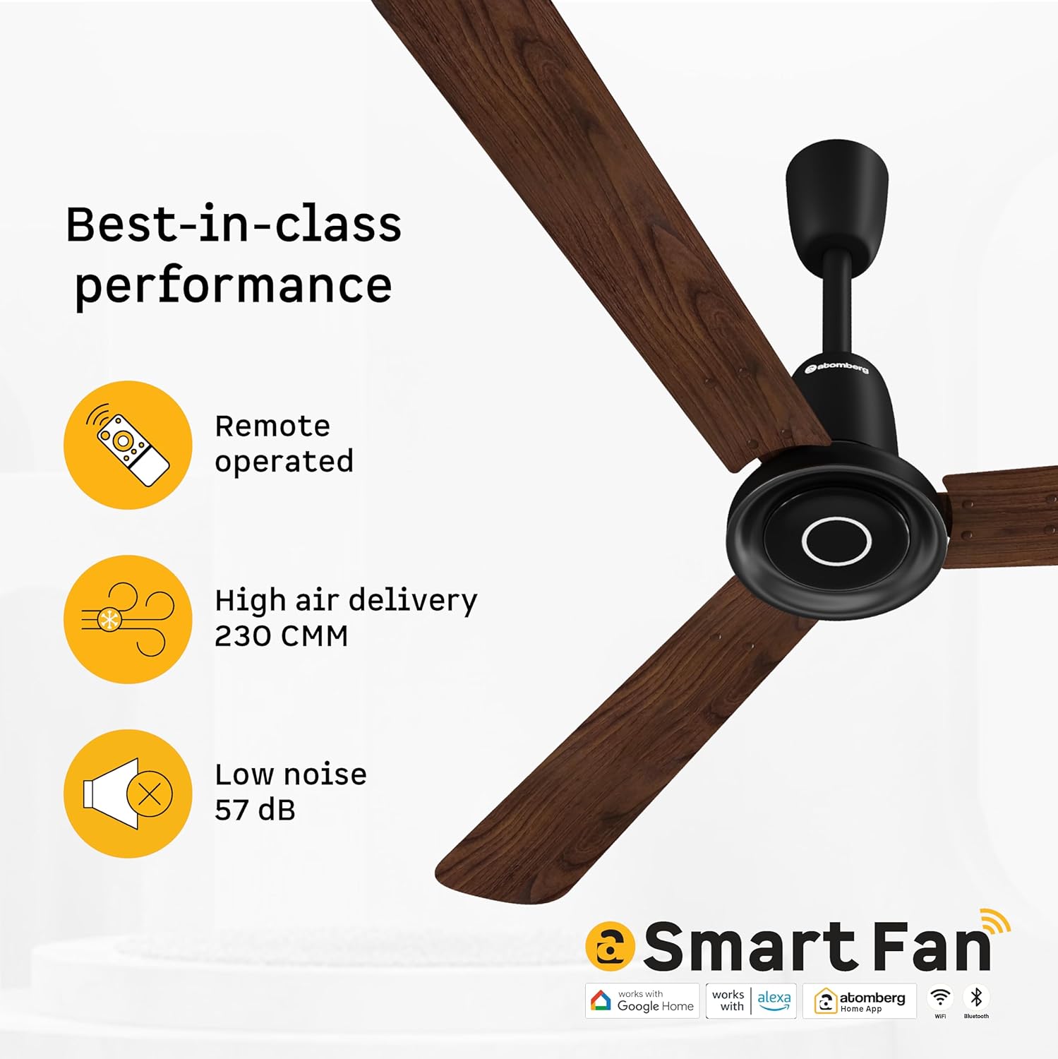 atomberg Studio Nexus Smart 1200mm BLDC Ceiling Fan with IoT & Remote Control | BEE 5-star | New Blade Design | High Air Delivery with Moonbeam Light | Low noise | 5 Year Warranty| Dark Walnut