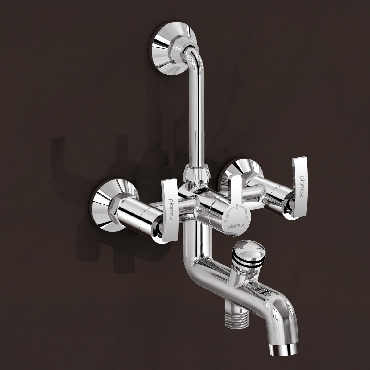 Plantex Pure Brass 3 in 1 Wall Mixer for Bathroom with L-Bend Provision for Overhead and Hand Shower/Mixer Tap for Bathroom with Water Saving Nozzle and Brass Wall Flange (COL-1019-Chrome)