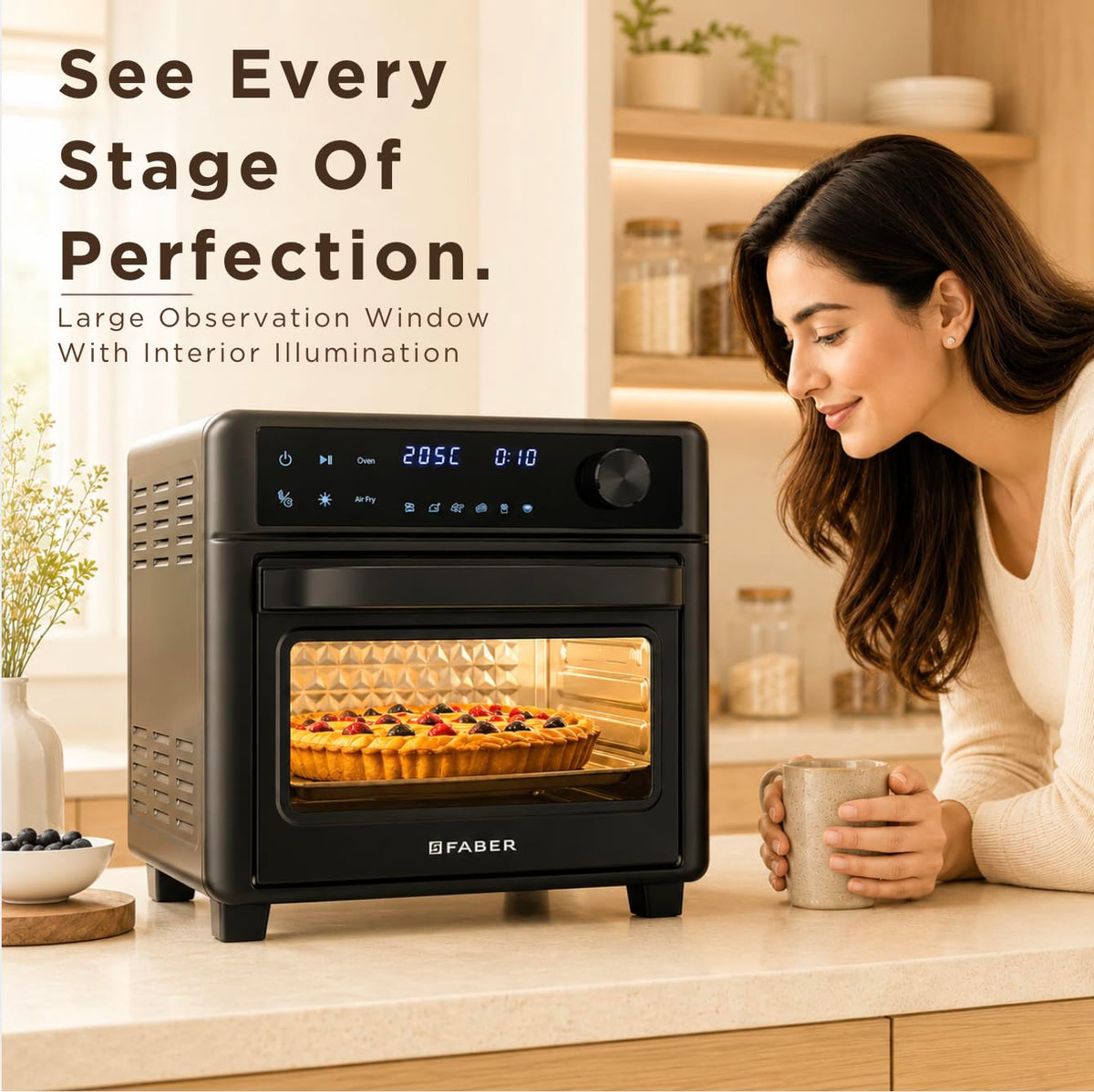 Faber Air Fryer Oven 14L 1400W|View Window| Digital control|Convection Function|Bake Tray, Tray Handle & Crumb Tray|Dish