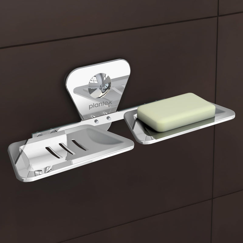 Plantex Stainless Steel Chrome Finish Double Soap Dish Stand/Wall Mounted Soap Holder - Bathroom Accessories-1