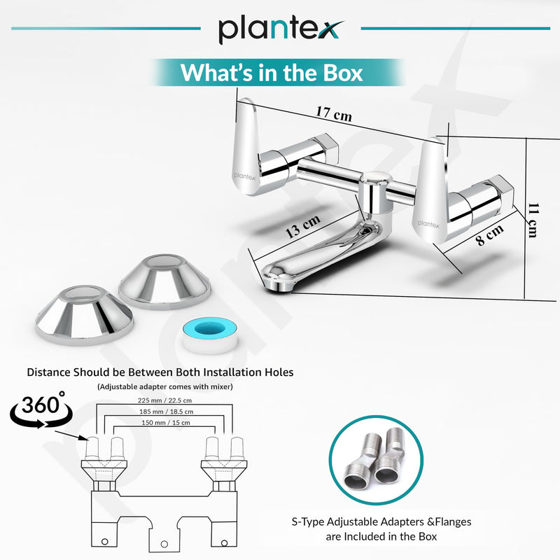 Plantex Pure Brass Non Telephonic Wall Mixer with Water Saving Nozzle/Mixer Tap for Bathroom with Brass Wall Flange and Teflon Tape (Dol-2319-Chrome)-3