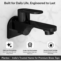 Plantex Pure Brass ORN-202 Long Body Bib Cock for Bathroom with Water Saving Aerator/Wall Mount BibTap with Wall Flange for Bathroom-7 Year Warranty (PVD Black)-2