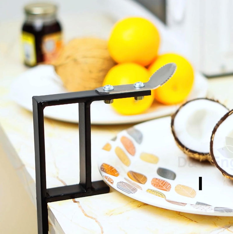 D&V Engineering Heavy-Duty Table-Mount Coconut Scraper & Grater | Sharp 2 mm Stainless Steel Blade, Durable Metal Frame | Easy, Fast Coconut Grating | Fits Up to 3-Inch Slabs, Black Frame