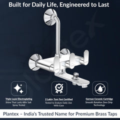 Plantex Pure Brass Wall Mixer for Bathroom 3 in 1 with L-Bend Provision for Overhead and Hand Shower with Water Saving Nozzle/ 7 Year Warranty by Plantex (ORN-219- Mirror-Chrome)-2