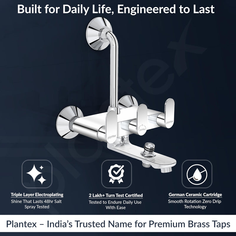Plantex Pure Brass Wall Mixer for Bathroom 3 in 1 with L-Bend Provision for Overhead and Hand Shower with Water Saving Nozzle/ 7 Year Warranty by Plantex (ORN-219- Mirror-Chrome)-2