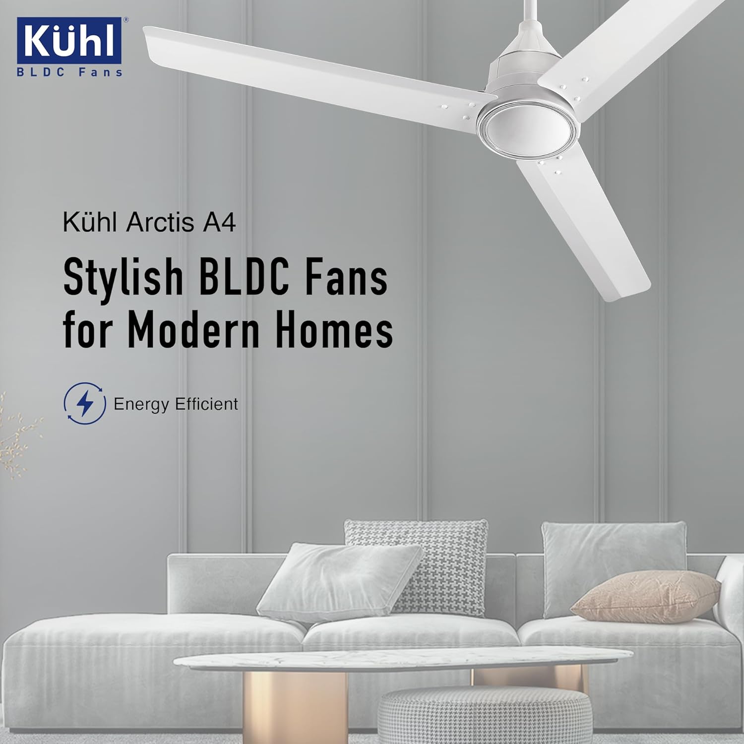 KUHL Arctis A4 1200MM 65% Stylish Power Saving BLDC Ceiling Fan with Remote | 29W | BEE 5 Star Rated & ISI Marked | High Air Flow | 5 Year Brand Warranty On Motor | White
