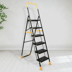 Plantex Premium Steel 6 Step Foldable Ladder for Home use/Heavy Duty Ladder for Home with Anti Slip Steps and PVC Shoes/Portable ladders with Knee Guard Protection (Yellow & Black)