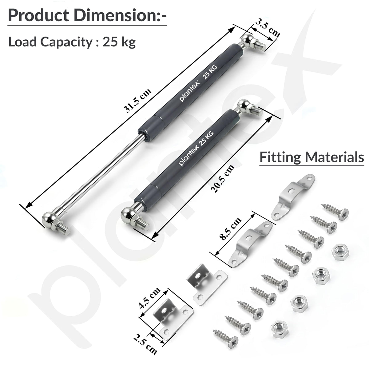 Plantex 12 Inch Hydraulic Gas Spring Stay Strut Pneumatic Lift Support with Cover/Cabinet Hinges Support/Capacity 25 KGS (250 N) - Pair of 1 (2 Pcs) (Silver)-2