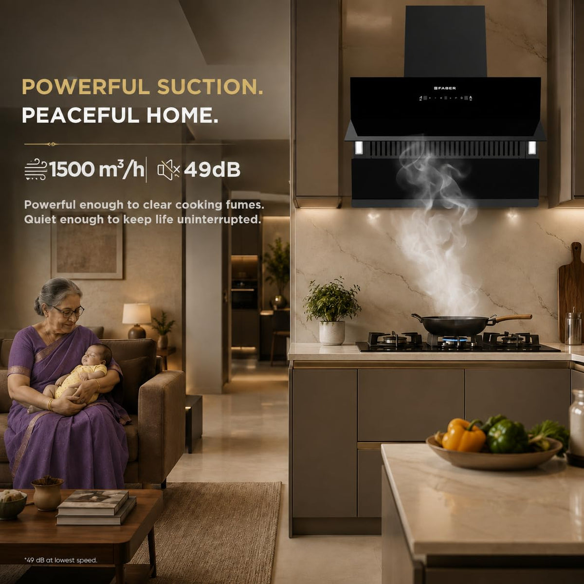 Faber Energy 75cm 1500m³/hr BLDC Autoclean Chimney|9 Speed Silent Hood|Energy Efficient|Filterless |Touch&Gesture Contro