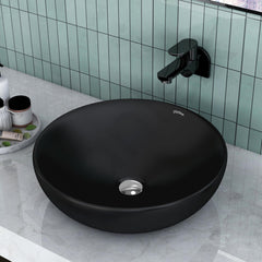 Plantex Platinum Ceramic Tabletop Round Wash Basin/Countertop Bathroom Sink/Tabletop Wash Basin(Black, 15.5 x 15.5 x 5 Inch)-5