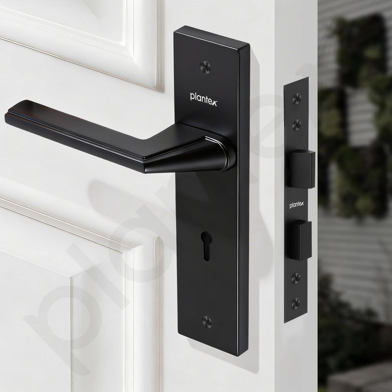 Plantex Heavy-Duty Door Lock Set - Main Door Lock Handle Set/ 6-Lever Lock Mechanism with 3 Years of Warranty/Mortise Lock with 3 Keys, Brass Lockbody (Z-Black)-5