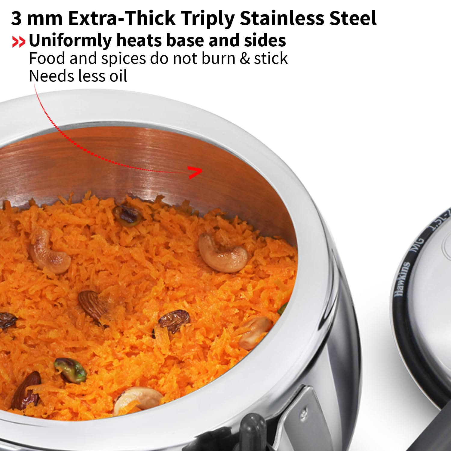 Hawkins 1.5 Litre Triply Contura Induction Pressure Cooker, Triply Stainless Steel, Contura shaped, Silver (SSTCO15)