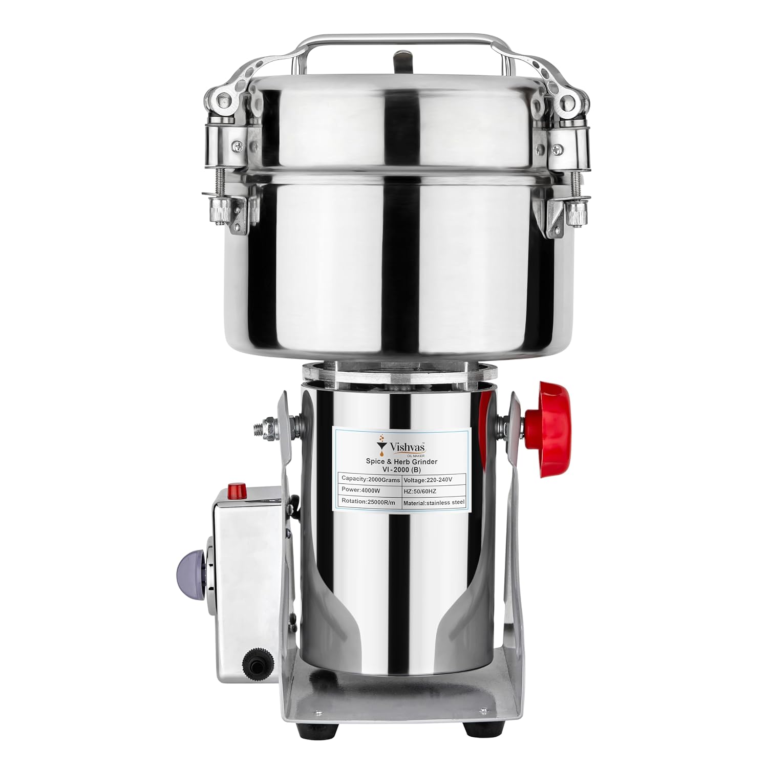 Vishvas Powerful Masala Grinder Machine 2000gm Capacity - Fast and Efficient Grinding for Spices, Herbs and Dry Fruits Masala Grinder 2 KG, Stainless Steel