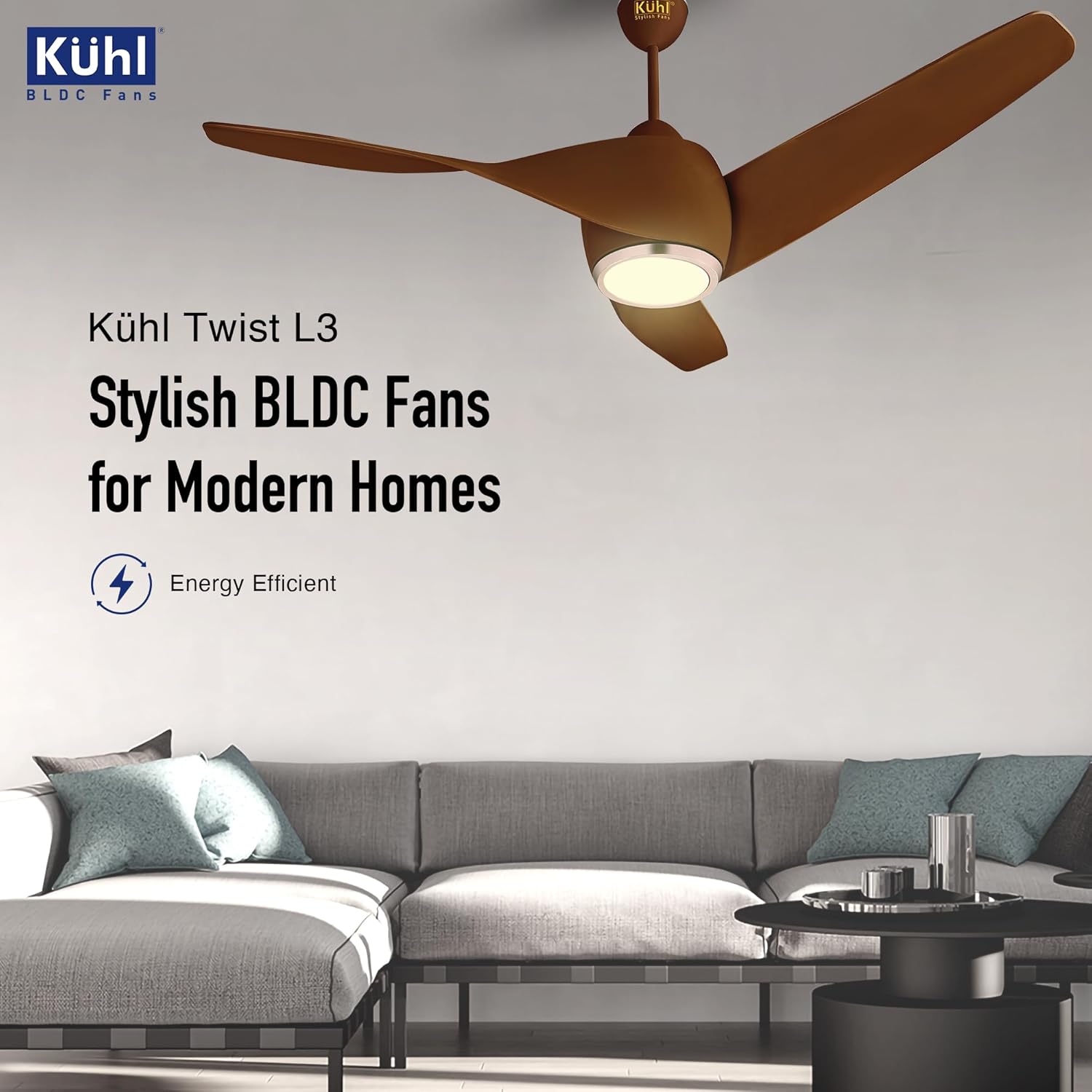 KUHL Twist L31320 mm 65% Power Saving BLDC Ceiling Fan | BEE 5 Star Rated & ISI Marked | High Air Flow |5YearWarranty on Motor By Brand |Free Installation | IoT – Operate via Mobile & Alexa | Brown