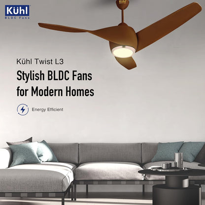 KUHL Twist L31320 mm 65% Power Saving BLDC Ceiling Fan | BEE 5 Star Rated & ISI Marked | High Air Flow |5YearWarranty on Motor By Brand |Free Installation | IoT – Operate via Mobile & Alexa | Brown