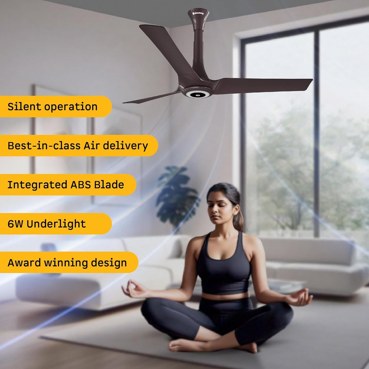 atomberg Aris Starlight BLDC Ceiling Fan 1200mm Best-in-class Air Delivery Smart IoT Remote Silent Operation LED Underlight | BEE 5star | 3 Year Warranty (Umber Brown)