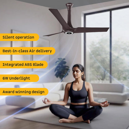 atomberg Aris Starlight BLDC Ceiling Fan 1200mm Best-in-class Air Delivery Smart IoT Remote Silent Operation LED Underlight | BEE 5star | 3 Year Warranty (Umber Brown)