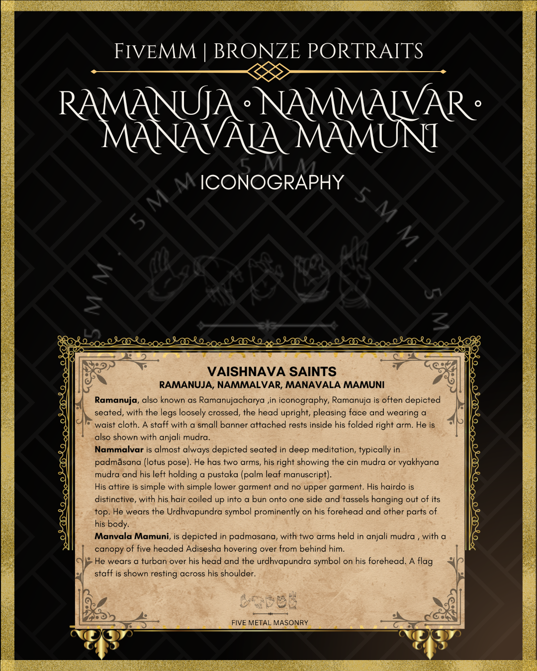 Vaishnava Saints: Ramanujacharya, Nammalvar, Manavalamamuni Panchaloha Bronze Icon Set - 3" - Polished finish