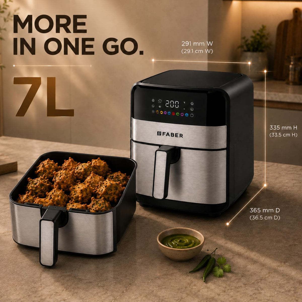 Faber 7L 1600W Digital Air Fryer | Fry, Bake, Roast, Toast, Defrost, Grill & Reheat | 85% Less Oil, 360° Air Cooking | 8