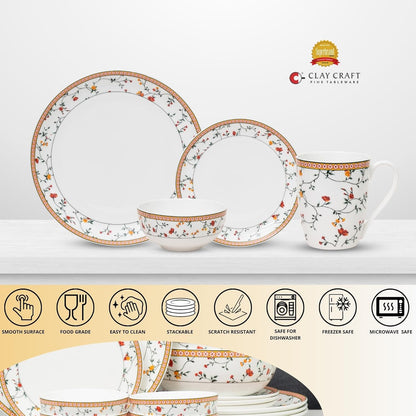 Clay Craft Fine Ceramic Eco Dinner Set, Enchanting Gold, for Family of 4, Dinner Set Ceramic, Crockery Set, Dining Set for Dinner, Crockery Set for Gift, Kitchen Set (ECO1, 16 Pieces)