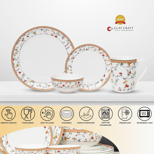 Clay Craft Fine Ceramic Eco Dinner Set, Enchanting Gold, for Family of 4, Dinner Set Ceramic, Crockery Set, Dining Set for Dinner, Crockery Set for Gift, Kitchen Set (ECO1, 16 Pieces)