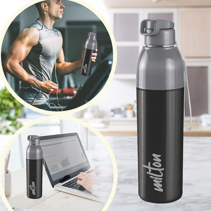 Milton Water Bottle Steel Convey 900 PU Insulated, Inner Stainless Steel Hot & Cold Bottle, 630 ml, Leak Proof, BPA Free, Ideal for Home, Office, Gym, Travelling, Black