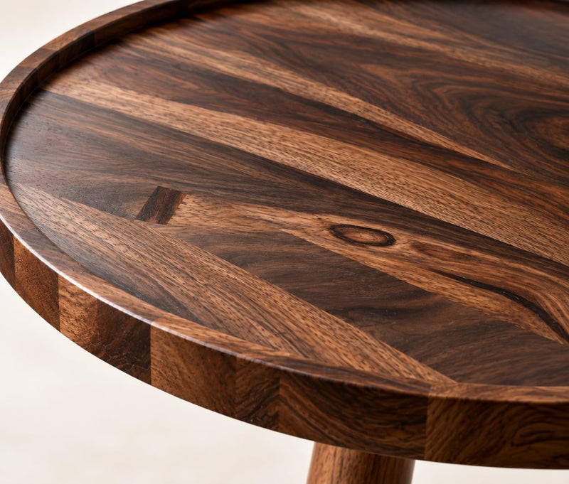 Solid Sheesham Wood C Shape Side Table for Living Room | Modern Sofa End Table | Wooden Laptop Table for Bed | 