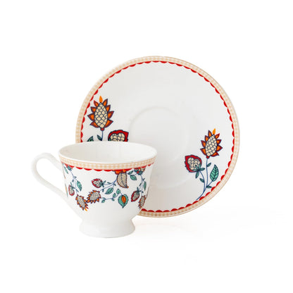 Clay Craft Fine Ceramic Tea Set of 15-1 Tea Pot with Lid +6 Cups+6 Saucers +1 Milk Pot + 1 Sugar Pot (Georgian Super S369)